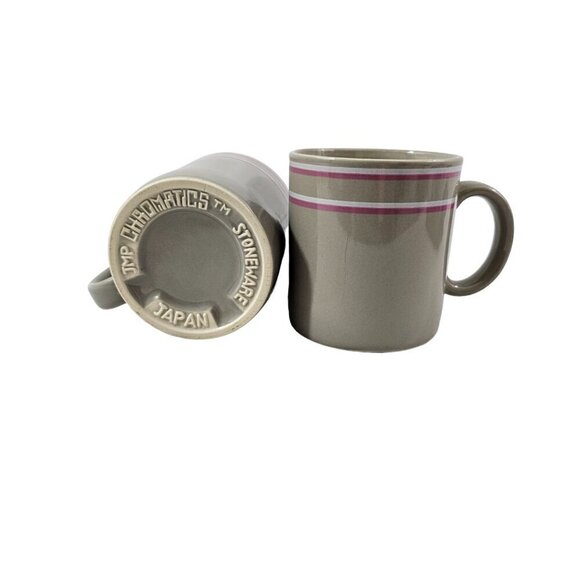 Vintage 1980’s JMP Japan Chromatics Gray 11 Oz Stoneware Mugs Cups – Set of 2 - Picture 10 of 16